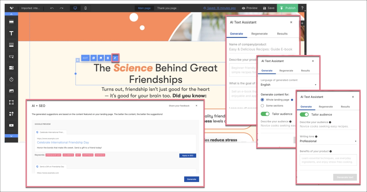 Ferramentas alimentadas por intelig&ecirc;ncia artificial da Landingi