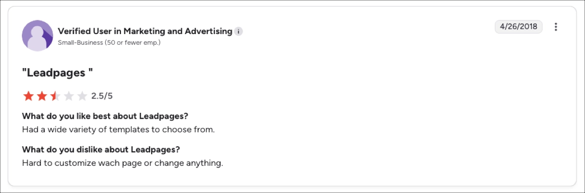 An&aacute;lise do Leadpages - personaliza&ccedil;&atilde;o limitada