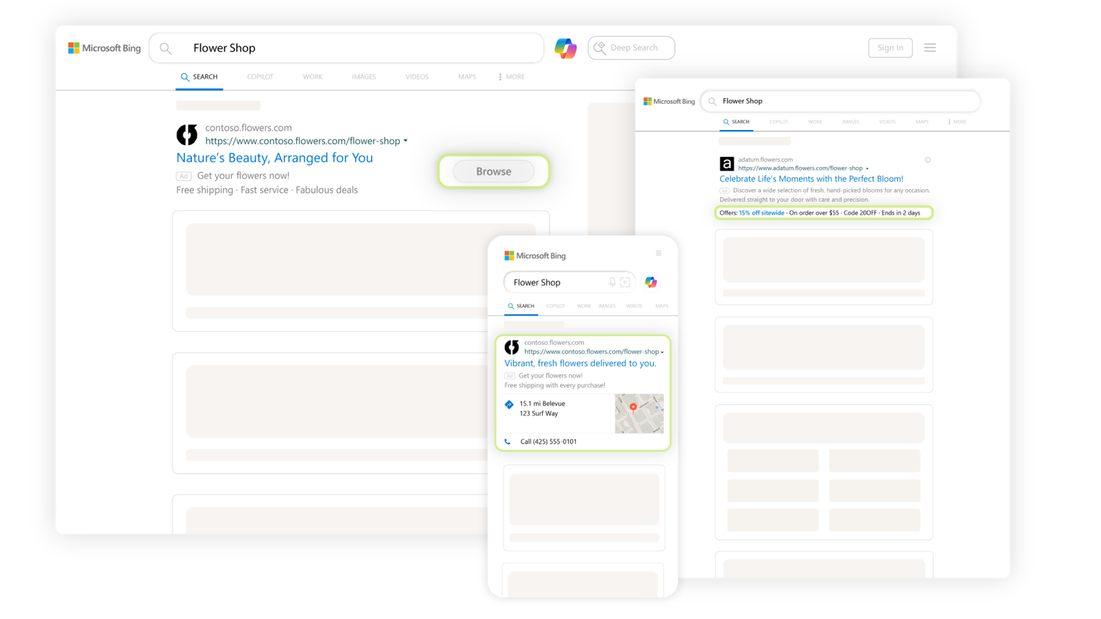 Exemples d'annonces Microsoft Bing