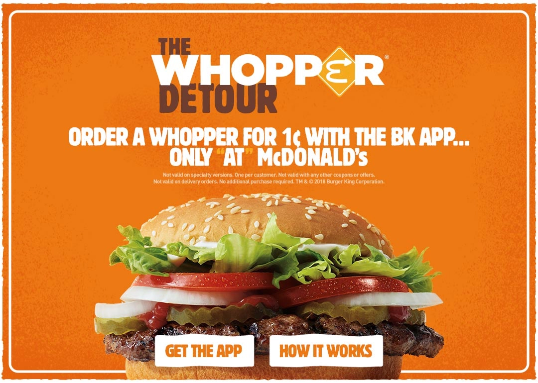 Publicit&eacute; de Burger King pour la campagne Whopper Detour.