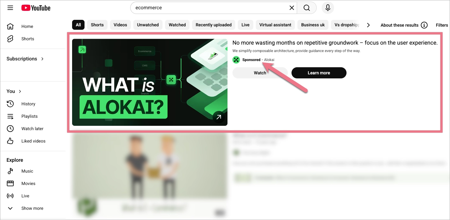 Eksempel p&aring; YouTube-videoannonceformat