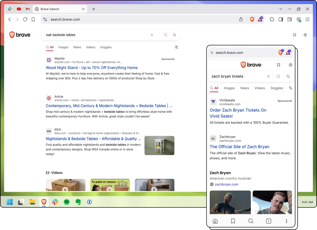 Werbung auf der Brave-Ergebnisseite