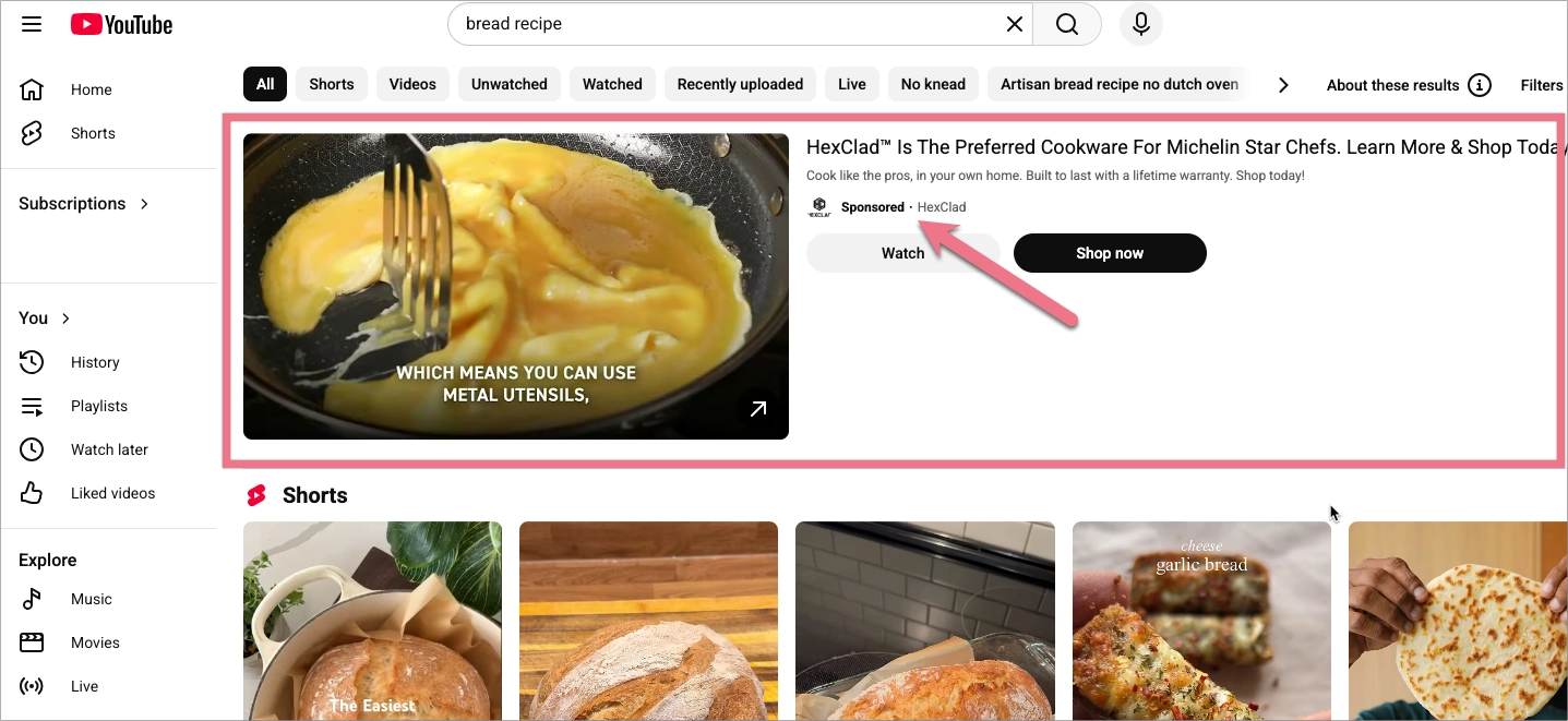 Videoopdagelsesannonce, der ligner YouTube-videoer p&aring; en prik