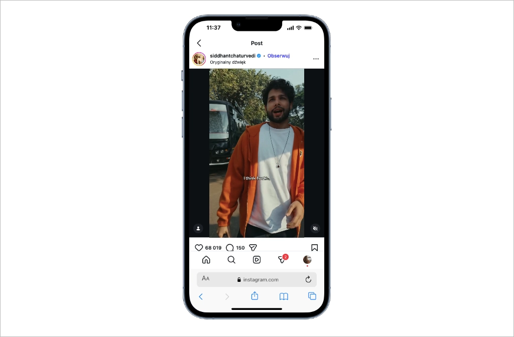 Instagram Reel in vertical 9:16 aspect ratio, showing proper positioning of subject within safe zone to avoid UI overlays