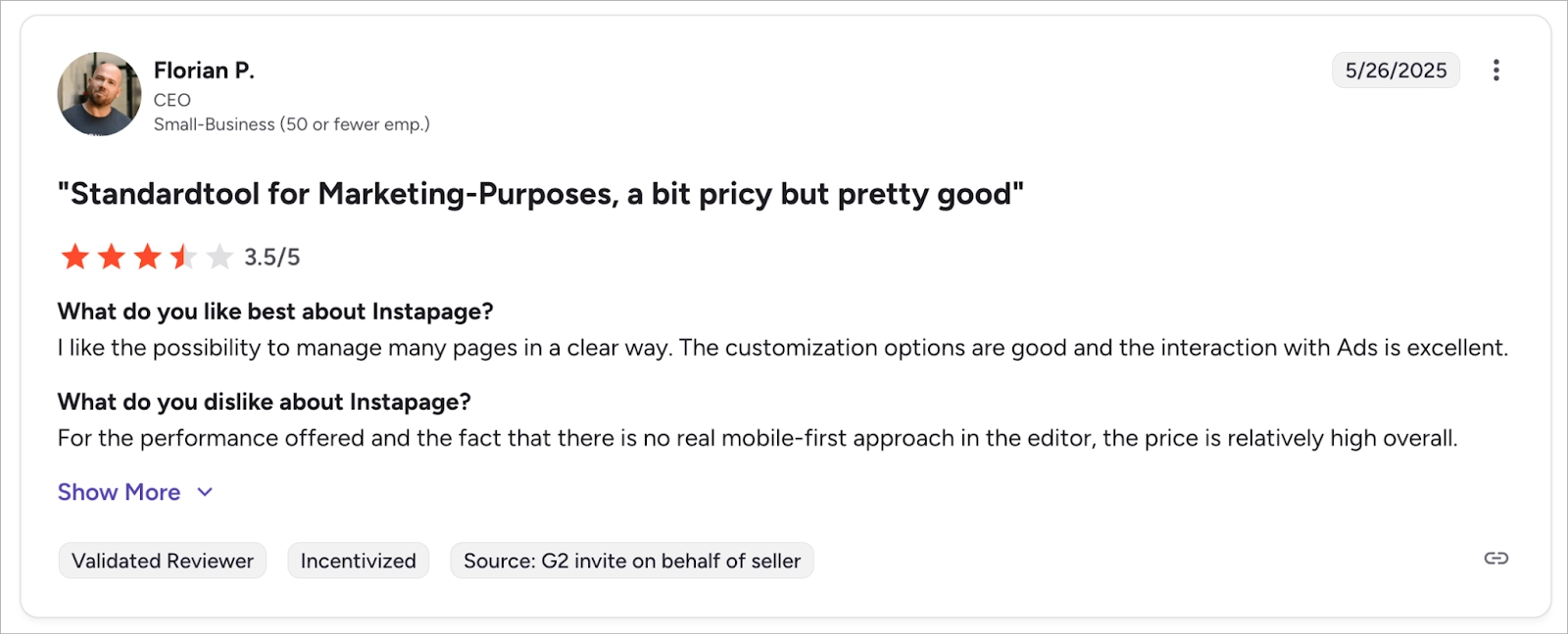 Revis&atilde;o negativa do Instapage