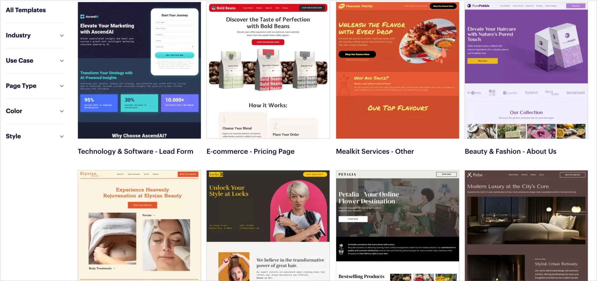 modelos no Instapage