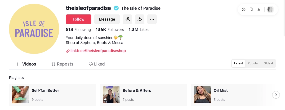 exemple de publicité pour la reprise de la marque tiktok