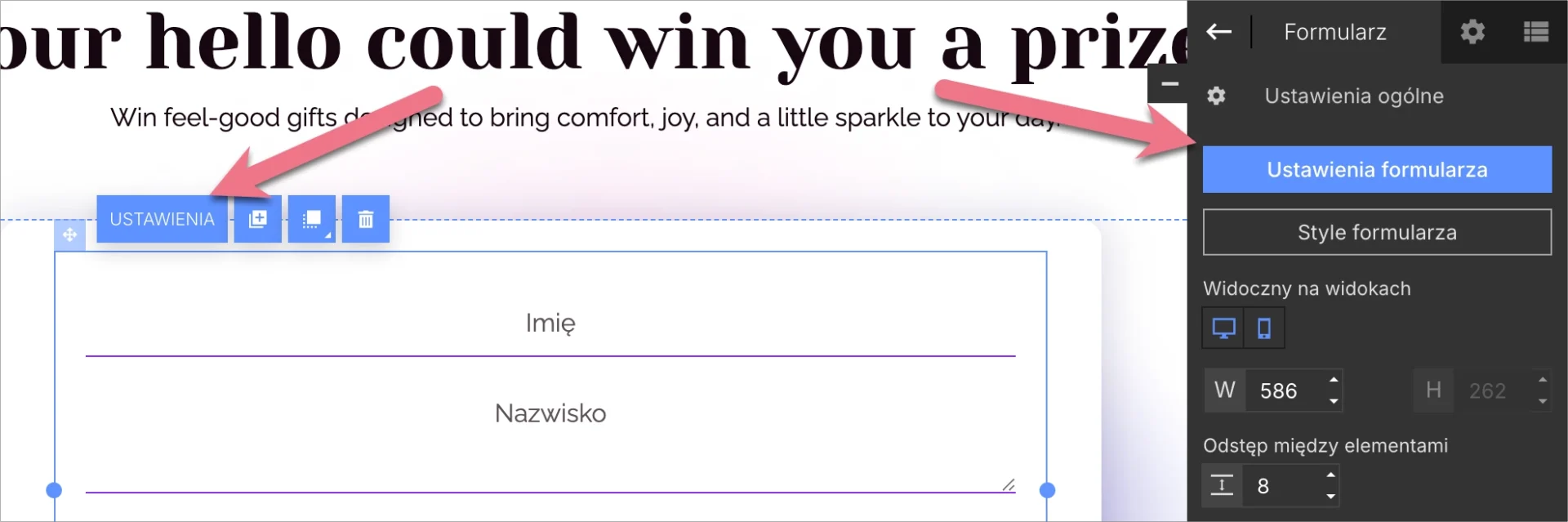 Ustawienia formularza Landingi