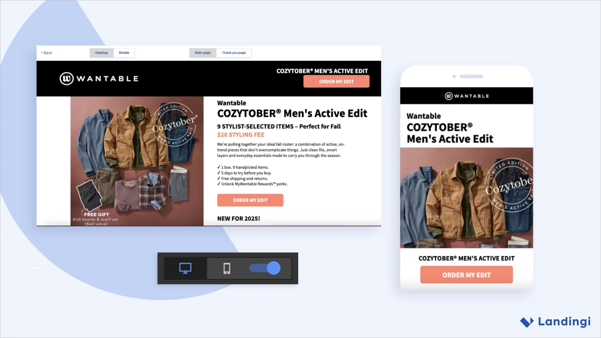 wantable landing page en desktop et mobile