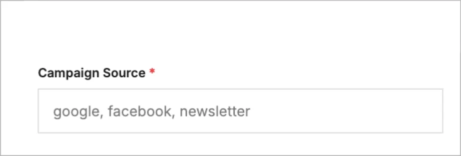 Pole Źr&oacute;dło kampanii z przykładowymi wartościami (google, facebook, newsletter)