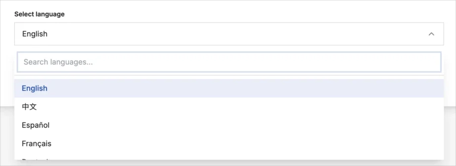 Menu rozwijane wyboru języka w Generatorze nagł&oacute;wk&oacute;w LinkedIn