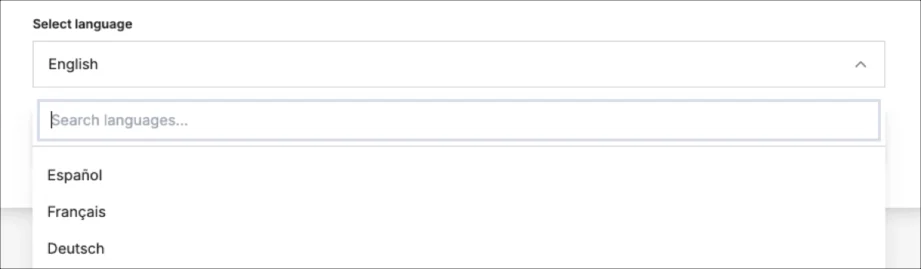 Rozwijane menu wyboru języka w AI Hook Generator pokazuje wiele obsługiwanych język&oacute;w.