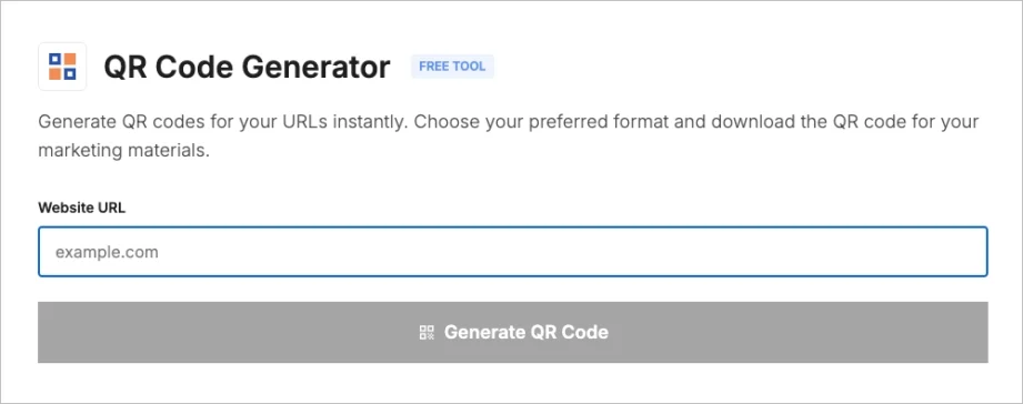 Darmowe narzędzie do generowania kod&oacute;w QR z polem wprowadzania adresu URL i przyciskiem Generuj