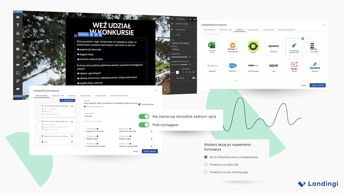 El generador de formularios de Landingi permite crear formularios de concurso completos