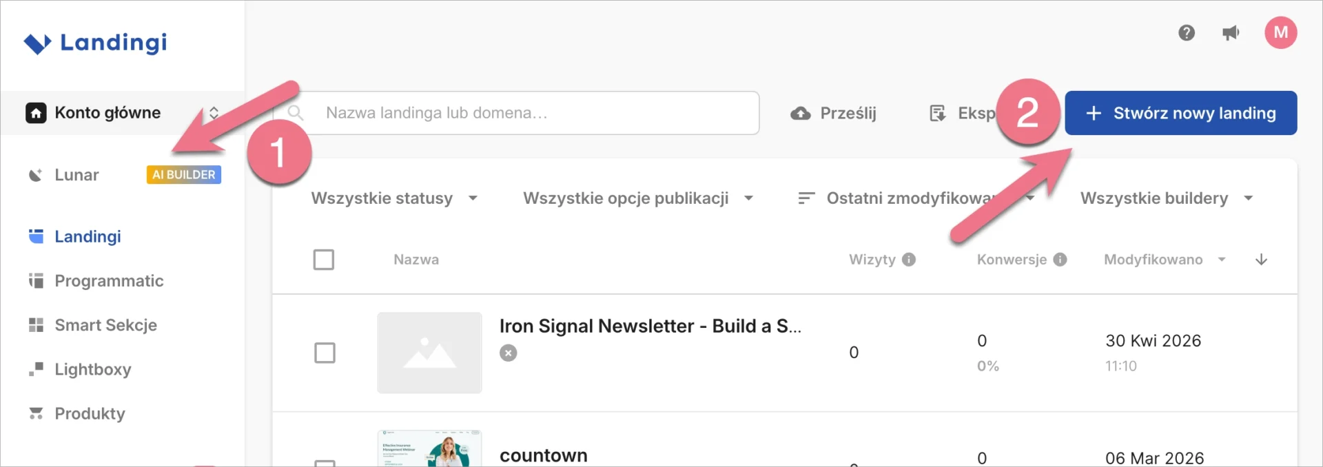 Rozpoczęcie generowania landing page'a przez AI