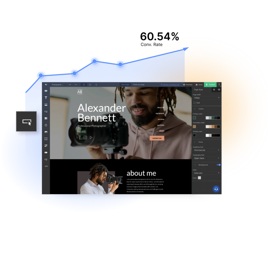 Landingi editor with landing page performance growth