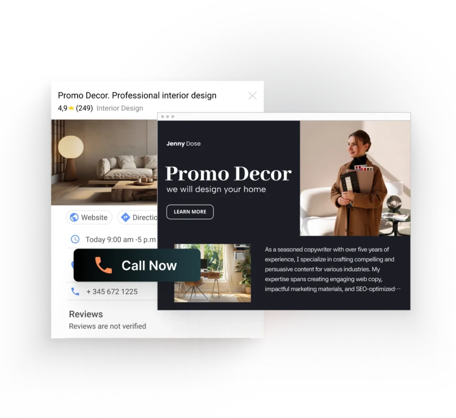 Local business landing page with click-to-call option