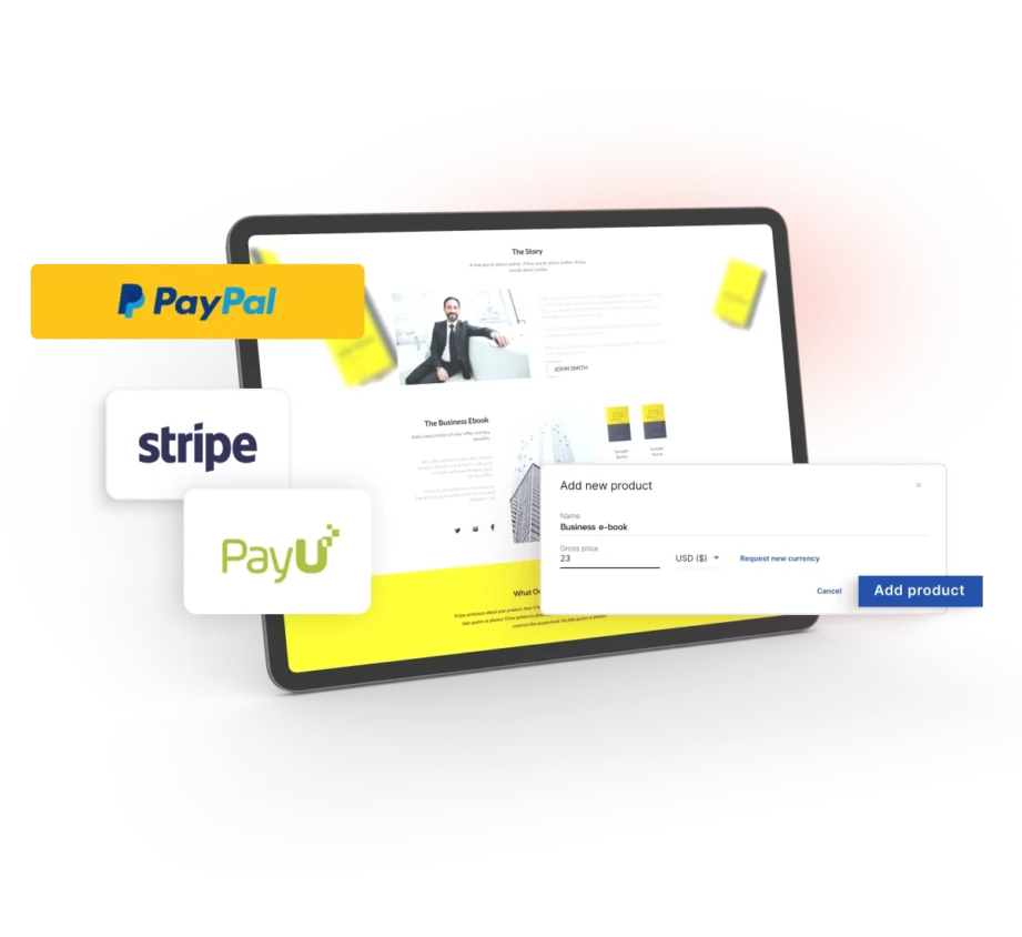 Landing page with PayPal, Stripe, and PayU payments