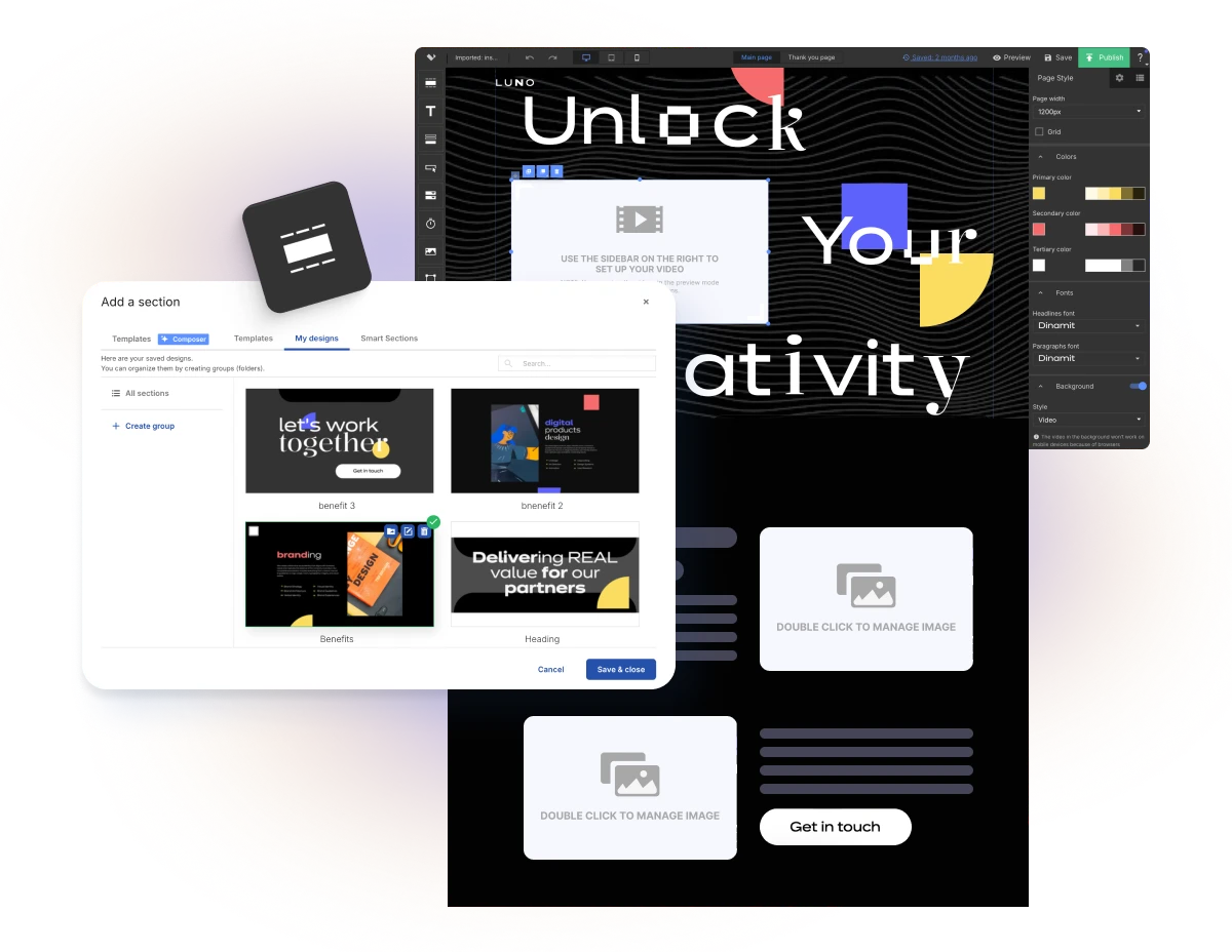 Reusable landing page sections in the Landingi builder