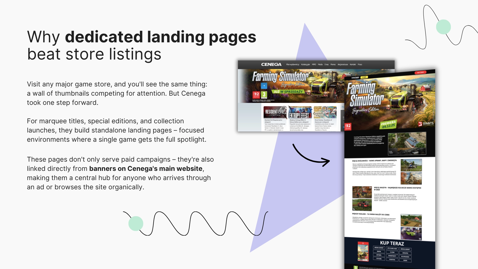 Farming Simulator landing page against the background of the Cenega website
