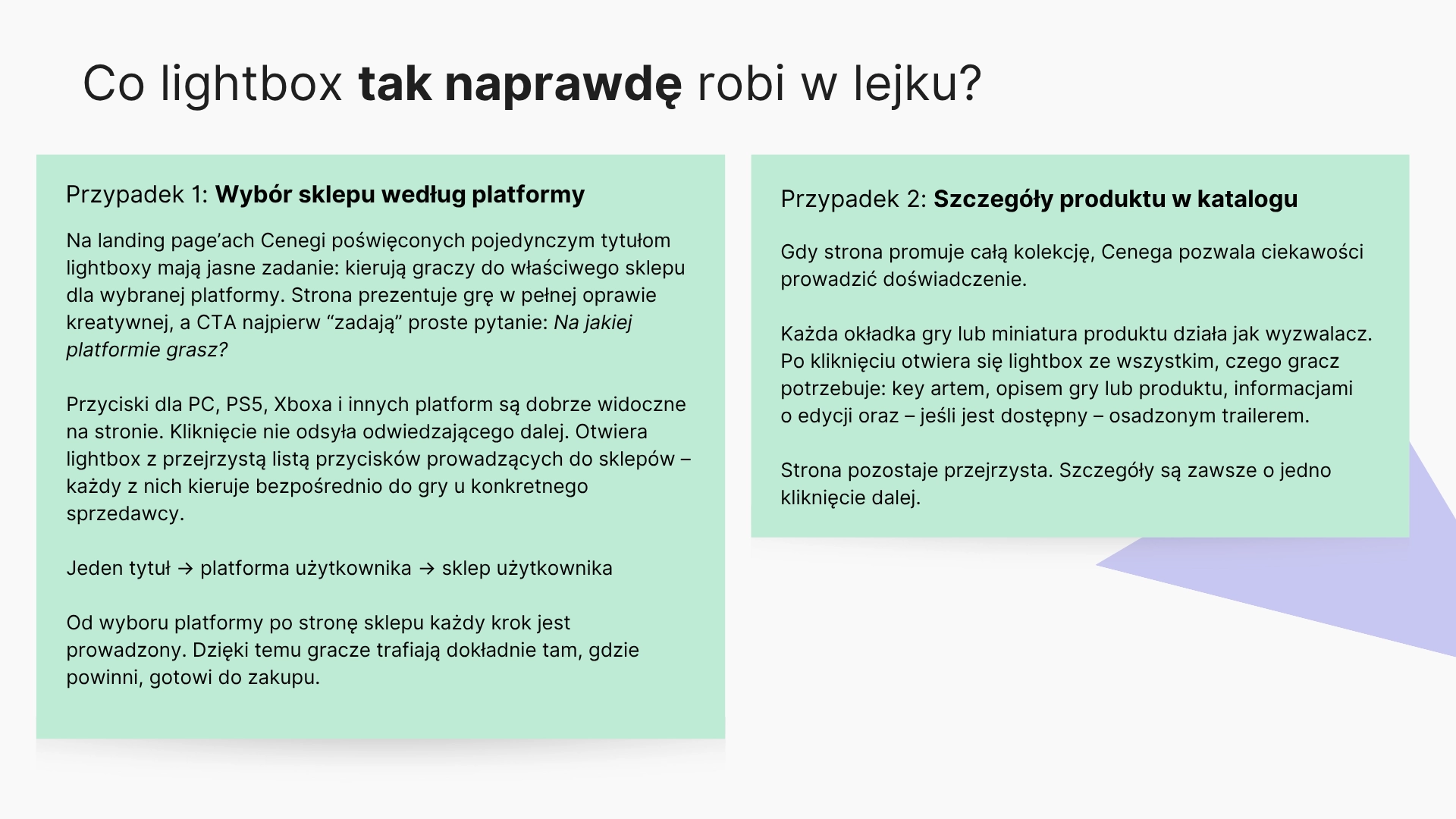 Zastosowanie lightboxów do wyboru sklepu i prezentacji szczegółów gry
