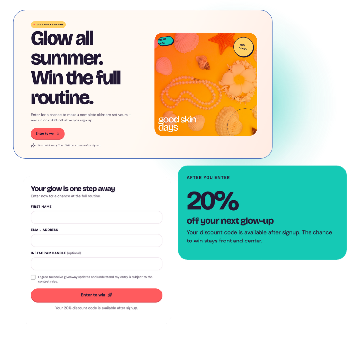 Landing page promocji letniej na produkty do pielęgnacji skóry z 20% zniżką