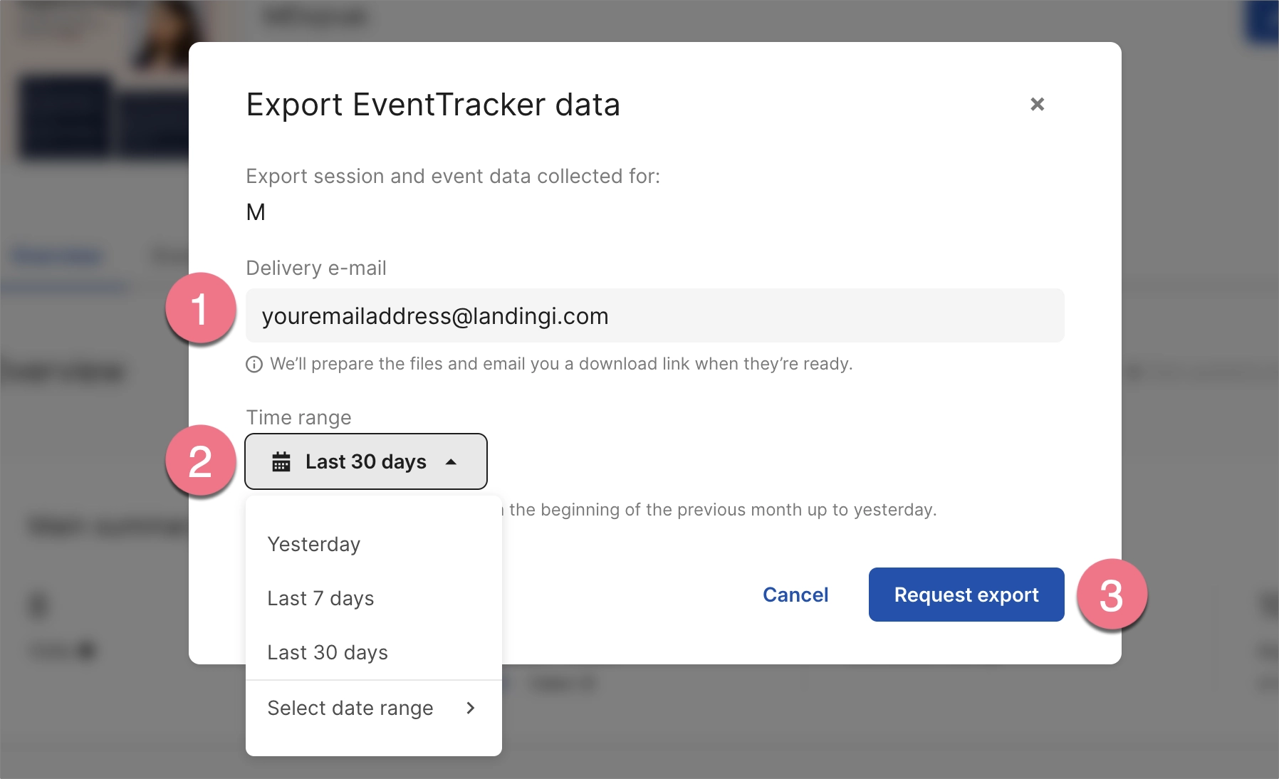 EventTracker export window
