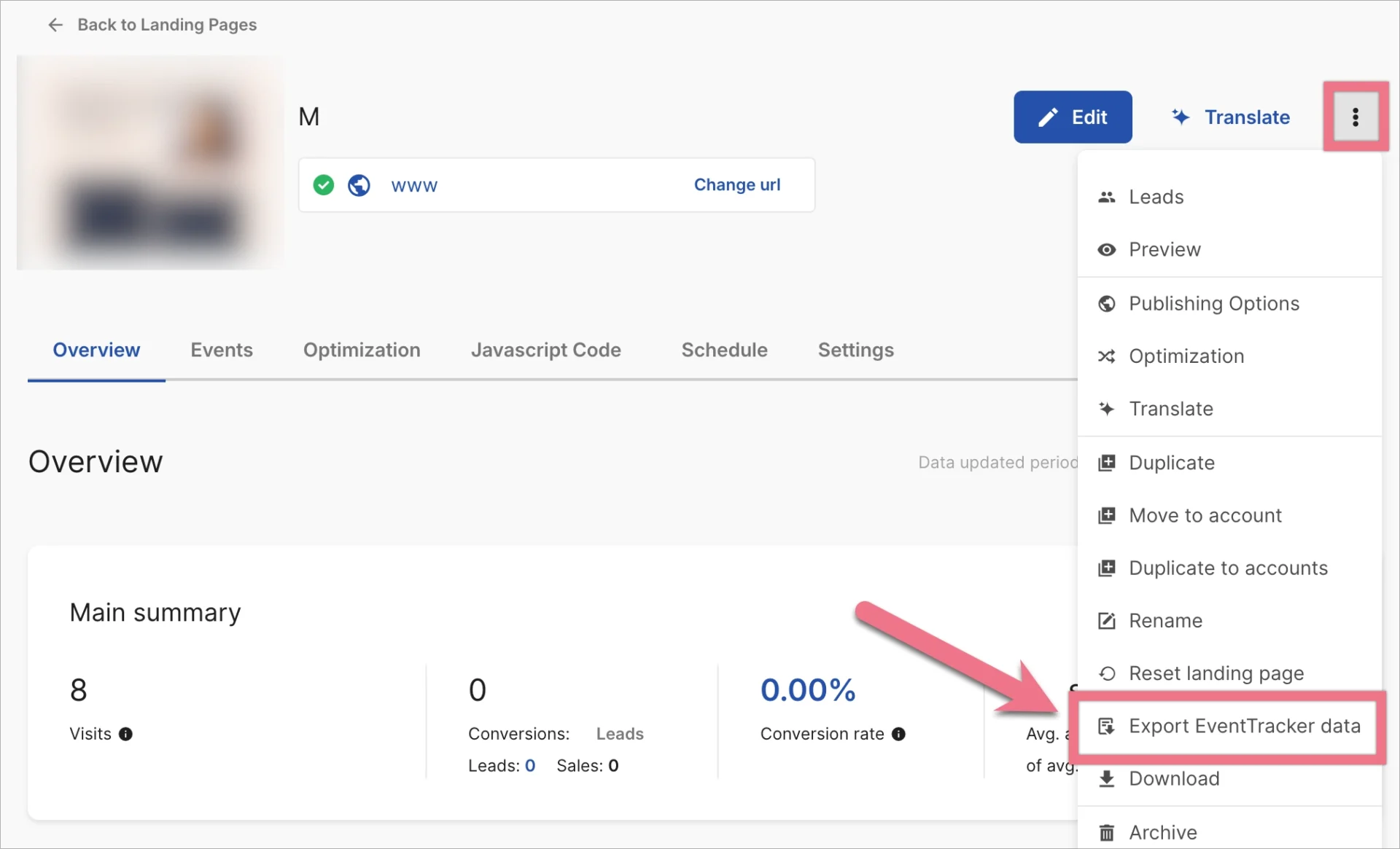 Export EventTracker data in the landing page Dashboard