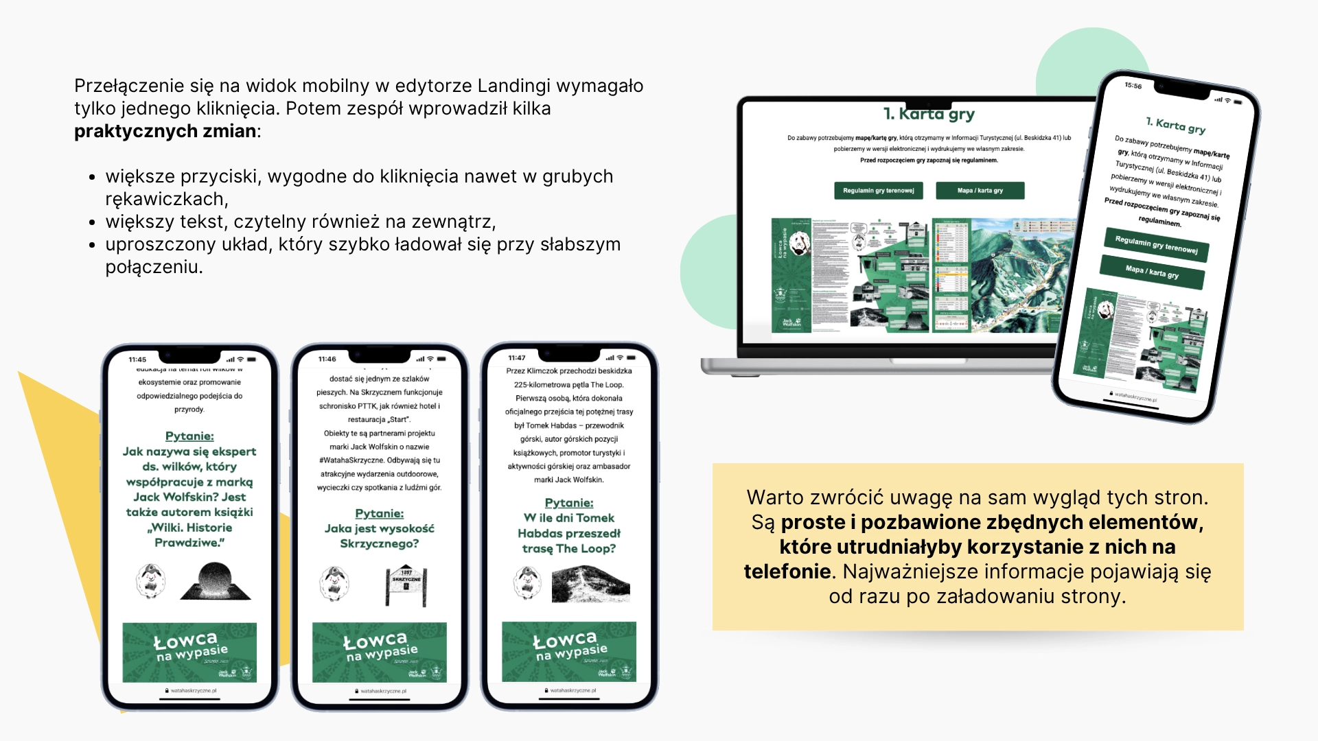 Mobilne landing page’e Jack Wolfskin wyświetlane na smartfonach.