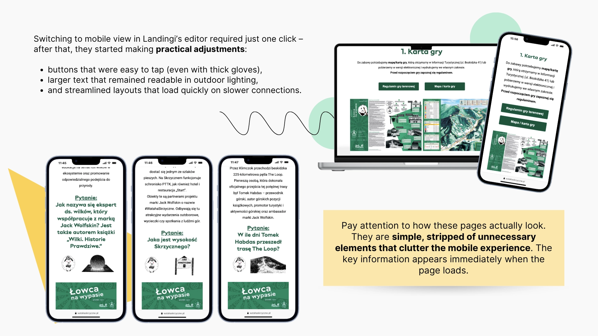 Jack Wolfskin trail landing pages optimized for desktop and mobile devices.