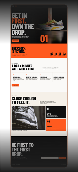 Landing page produktu z butami do biegania z licznikiem czasu