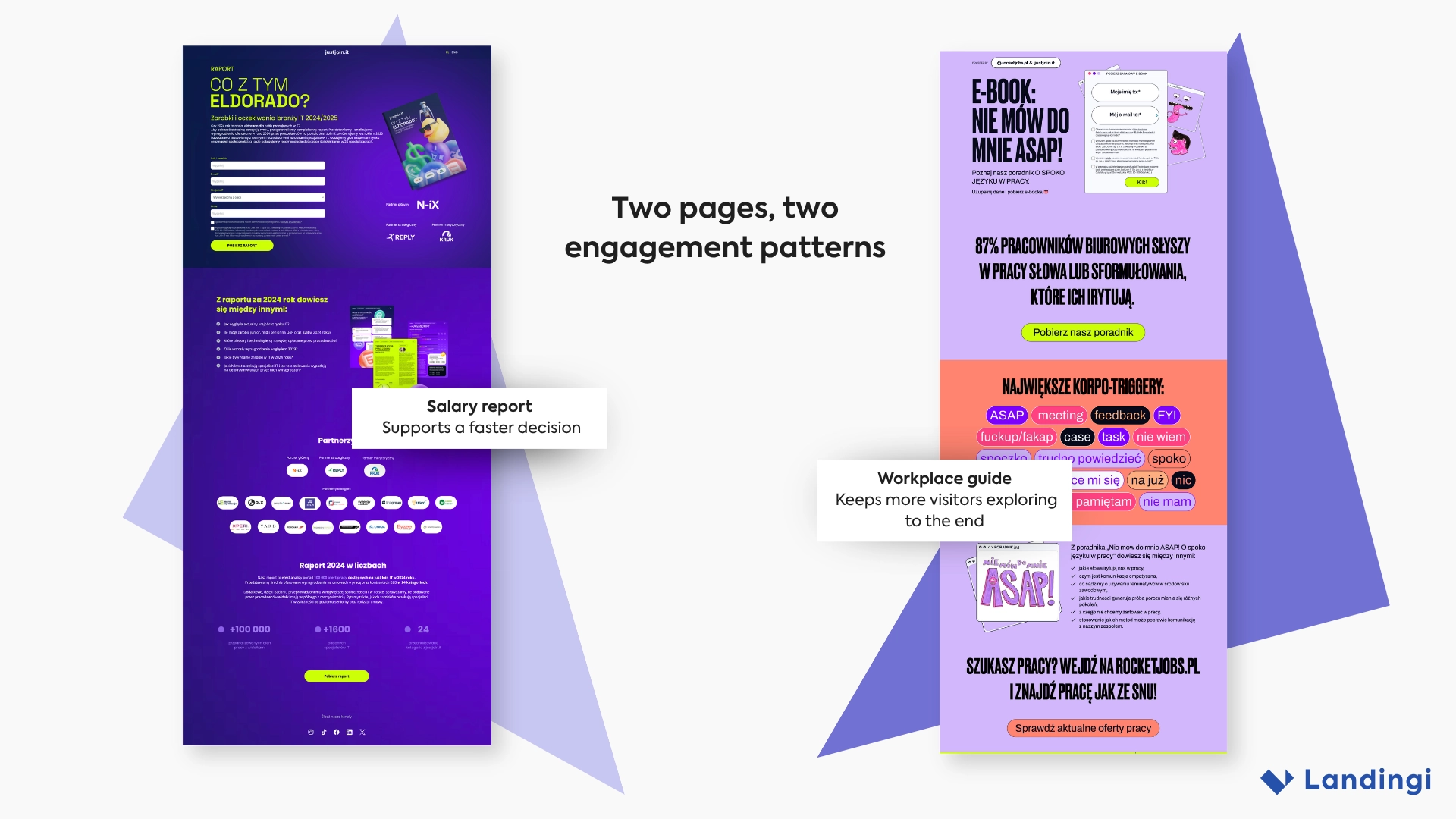 Salary report and workplace guide illustrating faster decision-making and deeper page exploration.