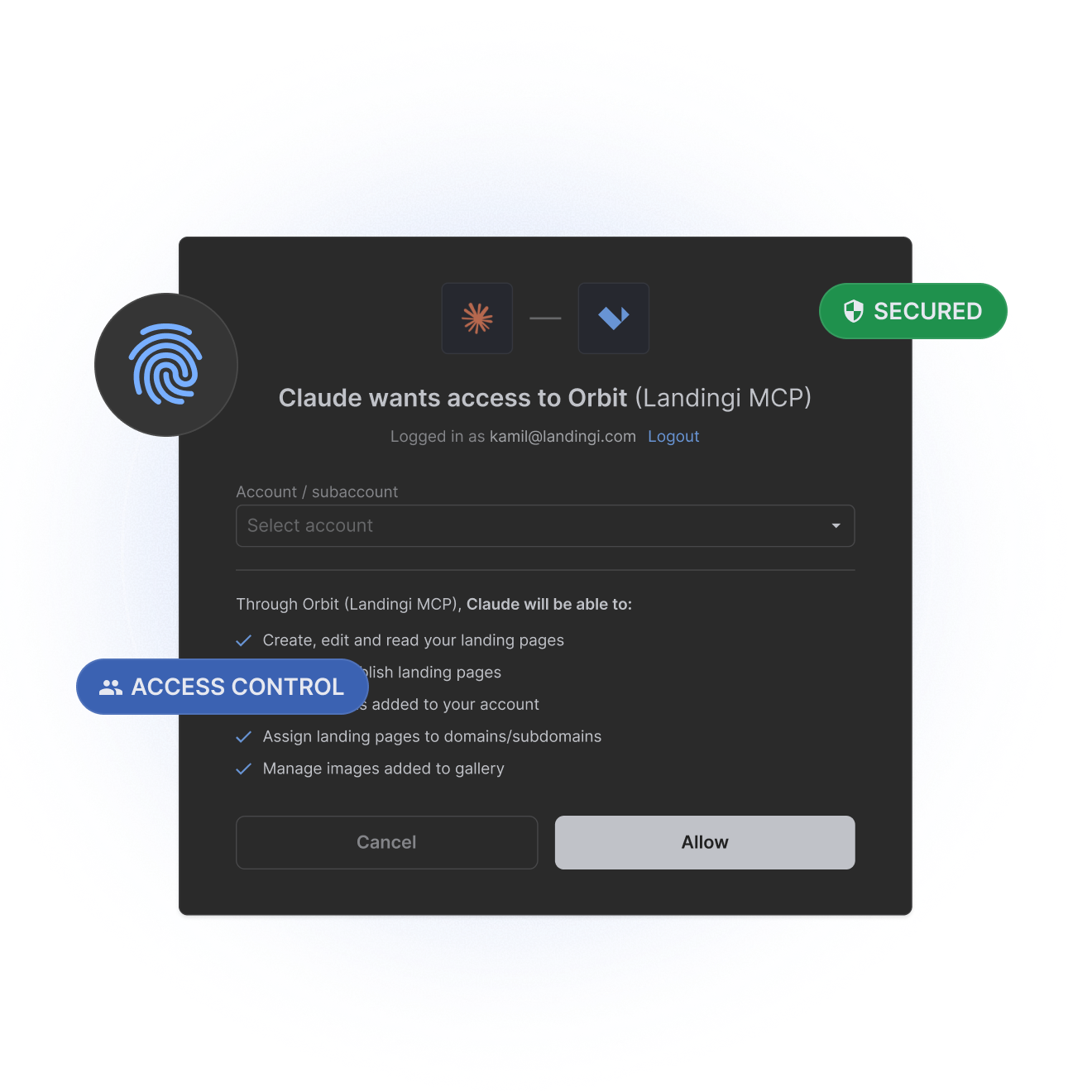 Landingi OAuth-Autorisierung f&uuml;r den MCP-Server und Zugriffsberechtigungen f&uuml;r KI