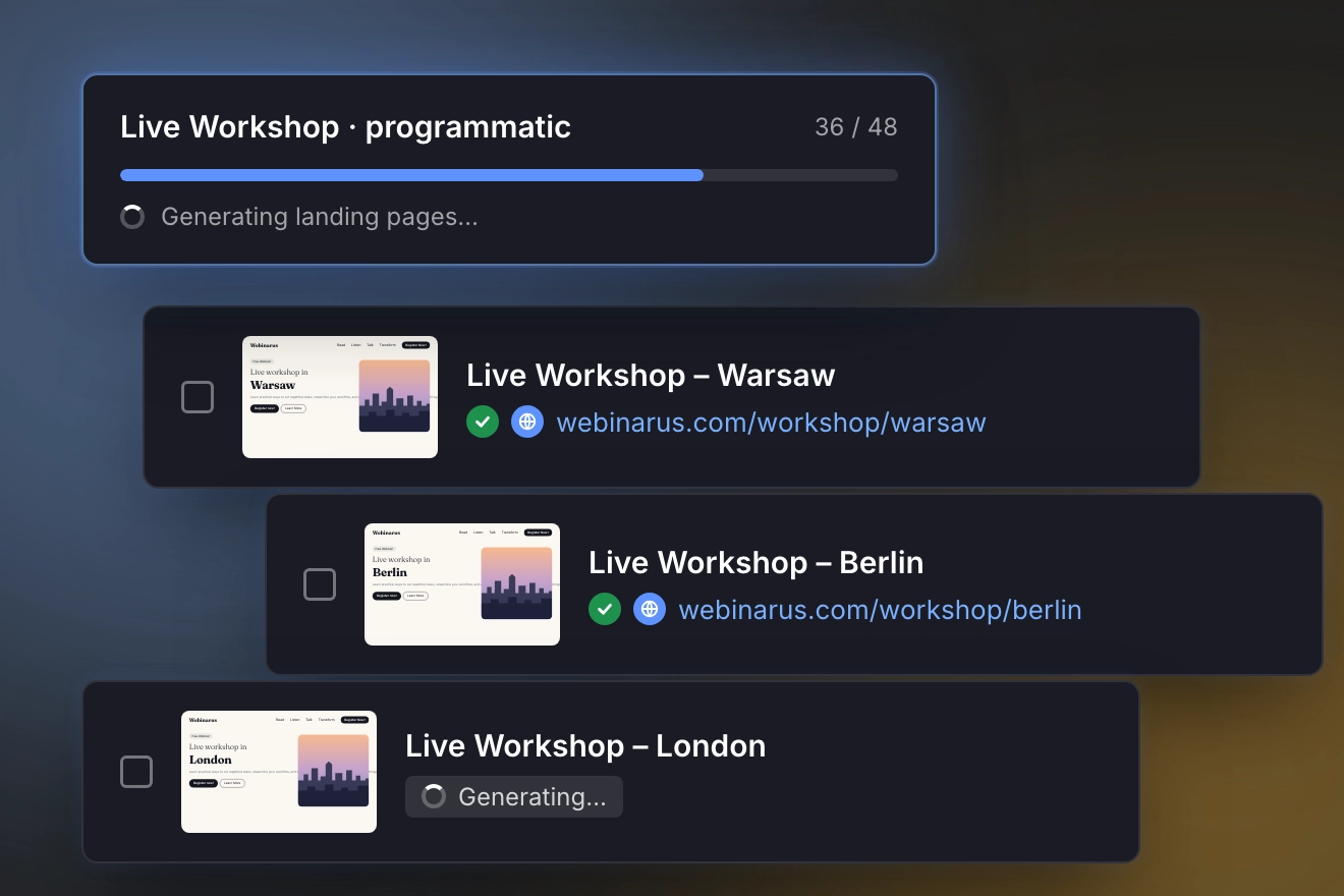 Massenerstellung von Landing Page mit individuellen Workshop-URLs