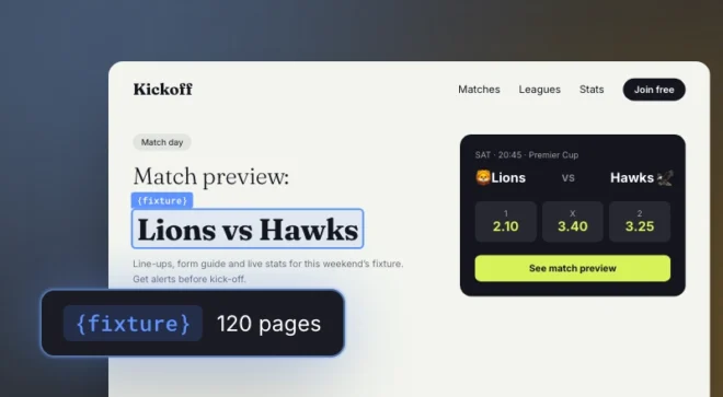 Match preview Landing Pages generated for different fixtures