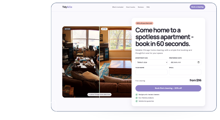 service landing page with purchase