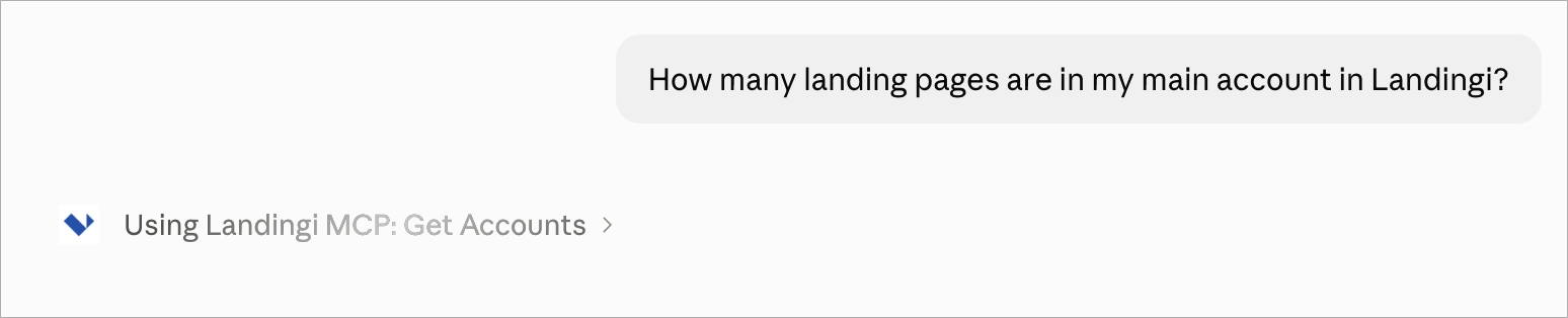 Claude using Landingi MCP to check the number of landing pages.