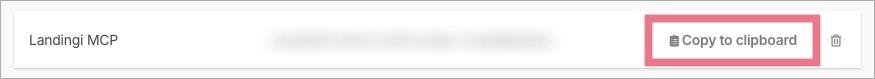 Copy to clipboard button for the Landingi MCP token.