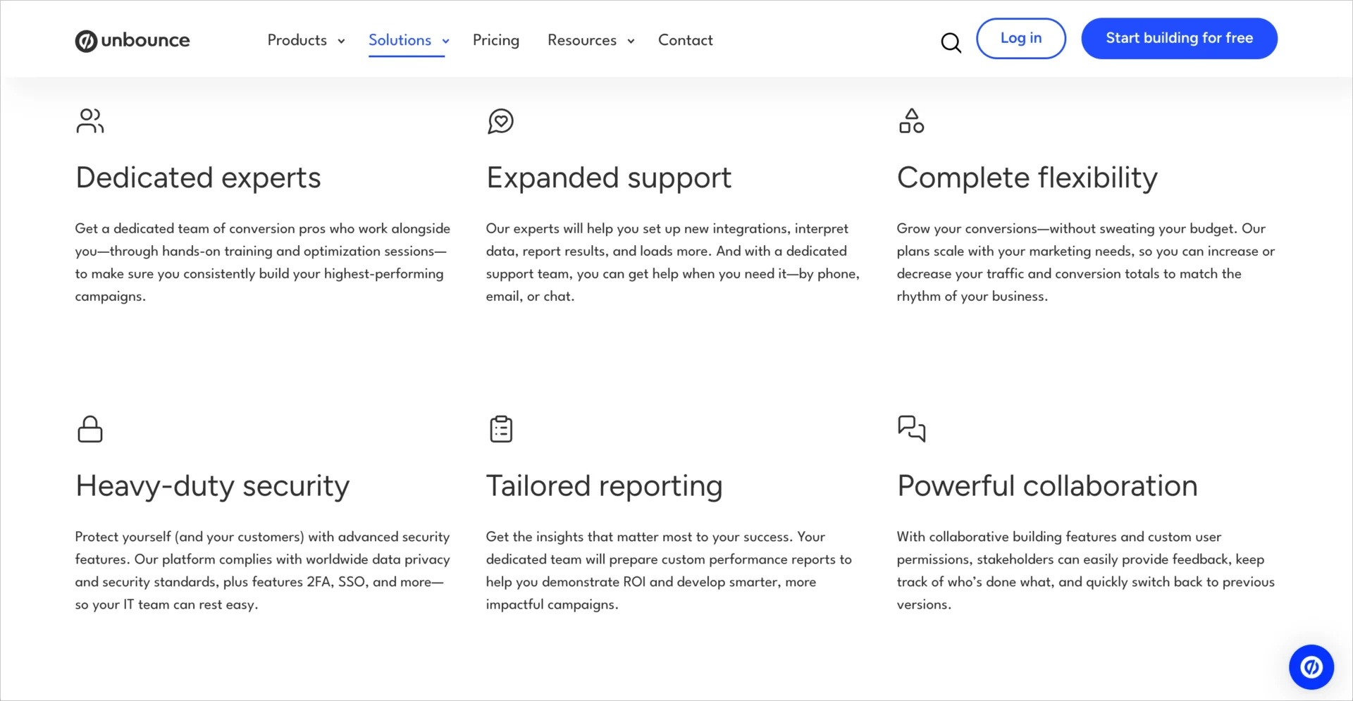 Unbounce Concierge options